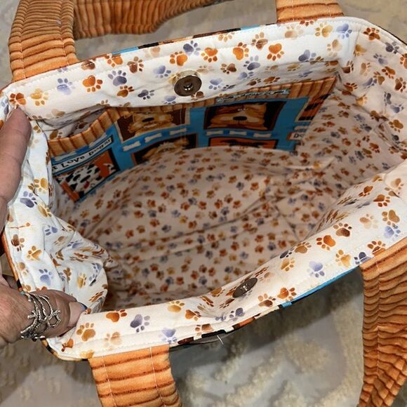 Dog Tote Bag Hand Crafted Lined Gusseted Bottom Auntie O’s Paw Print Puppy - Picture 4 of 14